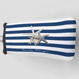 Adorable Starfish ,Navy Blue Stripes-Personalised  Golf Head Cover