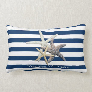 Adorable Starfish ,Navy Blue Stripes-Personalised Lumbar Cushion