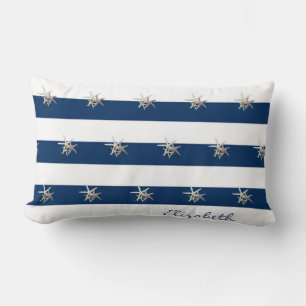 Adorable Starfish ,Navy Blue Stripes-Personalised Lumbar Cushion
