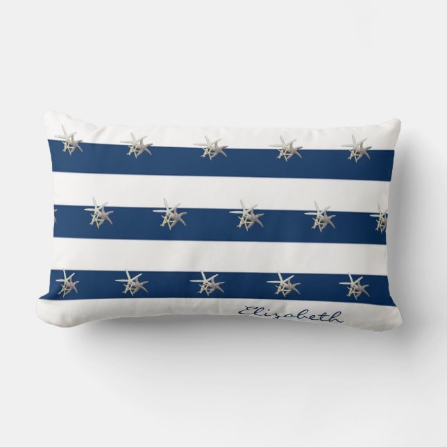 Adorable Starfish ,Navy Blue Stripes-Personalised Lumbar Cushion (Front)