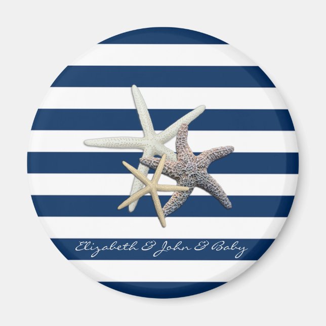 Adorable Starfish ,Navy Blue Stripes-Personalised Magnet (Front)