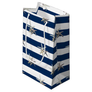 Adorable Starfish ,Navy Blue Stripes-Personalised Small Gift Bag