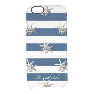 Adorable Starfish ,Navy Blue Stripes-Personalised Clear iPhone 6/6S Case