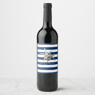 Adorable Starfish ,Navy Blue Stripes-Personalised Wine Label