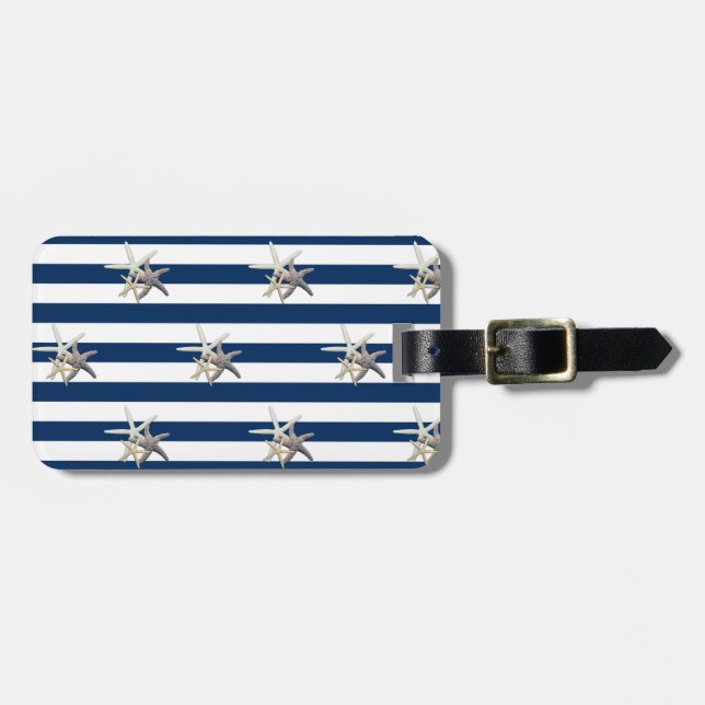 Adorable Starfish On Stripes-Personalised Luggage Tag (Front Horizontal)
