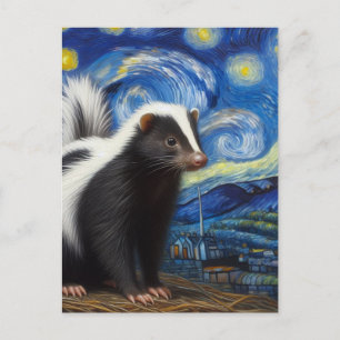 Adorable Starry Night Skunk Van Gogh Postcard
