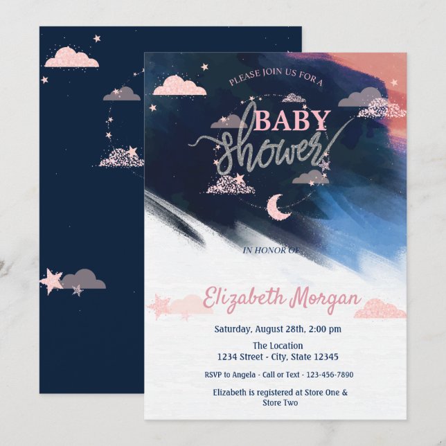 Adorable Stars & Clouds  Baby Shower Invitation (Front/Back)