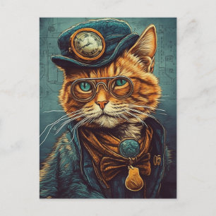Adorable Steampunk Ginger Cat Postcard