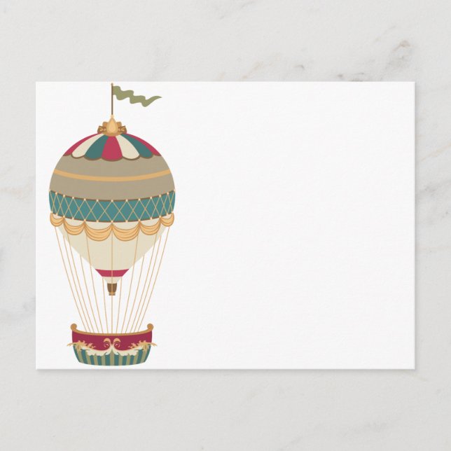Adorable Steampunk Hot Air Balloon with Flag Postcard (Front)
