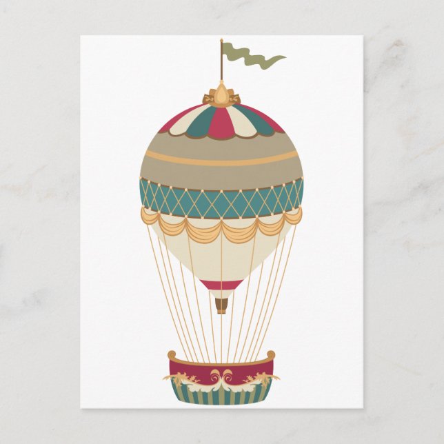Adorable Steampunk Hot Air Balloon with Flag Postcard (Front)