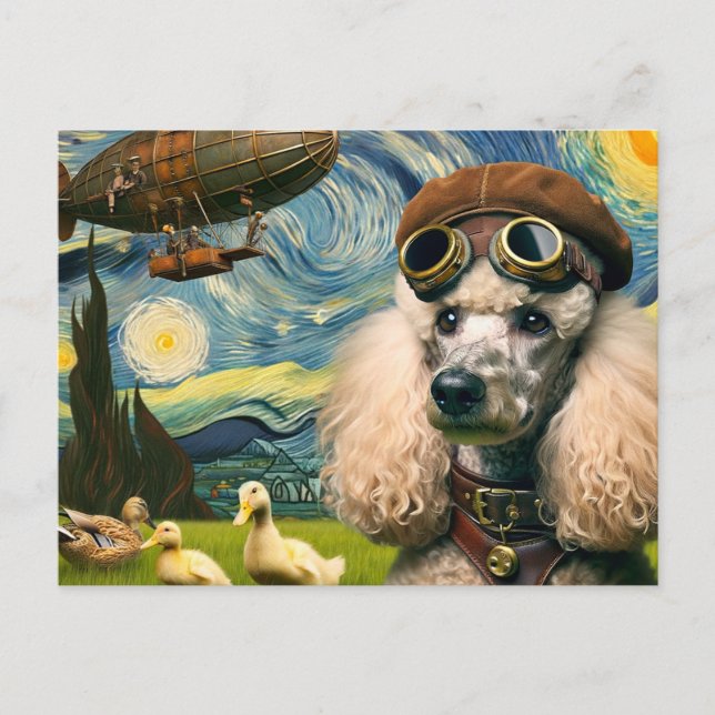 Adorable Steampunk Poodle and Ducks Postcard (Front)