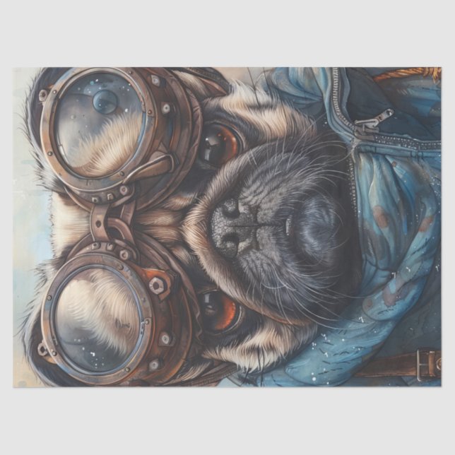 Adorable Steampunk Pug Dog with Glasses Decoupage Tissue Paper (Front)