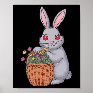 Adorable Stoned Easter Bunny With Bysket Of Flower Poster