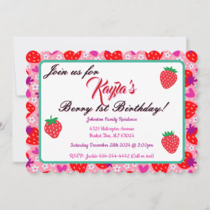 Adorable Strawberry First Birthday Party  Invitation