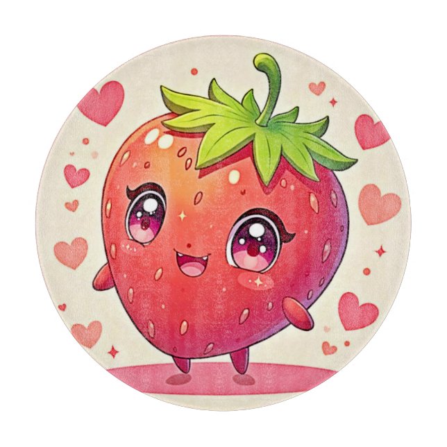 Adorable Strawberry Love Design Cutting Board (Front)