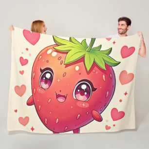 Adorable Strawberry Love Design Fleece Blanket