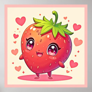 Adorable Strawberry Love Design Poster