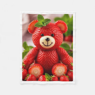 Adorable Strawberry Teddy Bear Cute Fleece Blanket