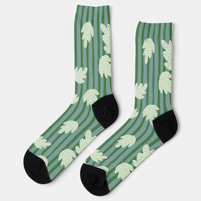 Adorable stripes with leaf Greenery pattern Socks (Left)