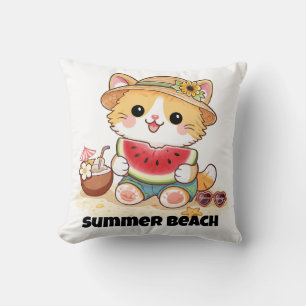 Adorable Summer Beach Cat  Cushion