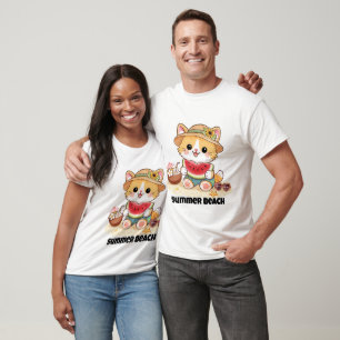 Adorable Summer Beach Cat  T-Shirt
