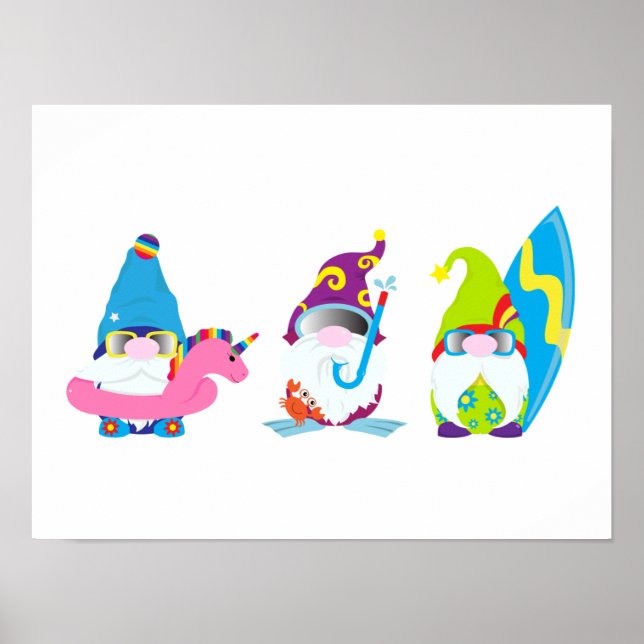 Adorable Summer Gnomes Funny Beach Poster (Front)