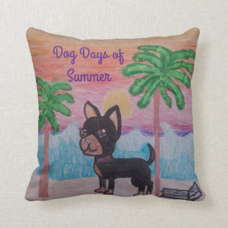 adorable, summer themed, dog print throw pillow
