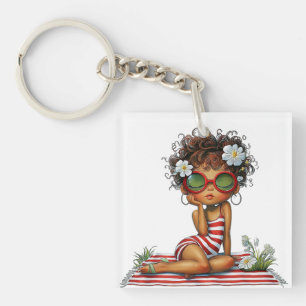 ADORABLE SUMMER THEMED GIRL DRESSED IN RED KEY RING