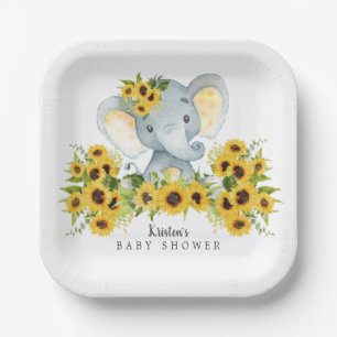 Adorable Sunflower Elephant Baby Shower Paper Plate