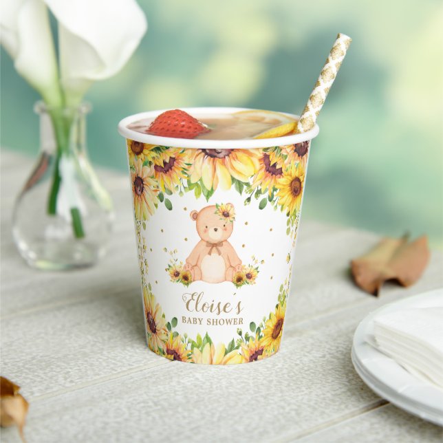 Adorable Sunflower Teddy Bear Baby Shower Birthday Paper Cups (Insitu)