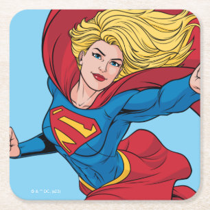 Adorable Supergirl Stance Square Paper Coaster