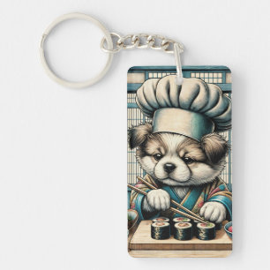 Adorable Sushi Chef Puppy Key Ring