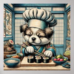 Adorable Sushi Chef Puppy Poster