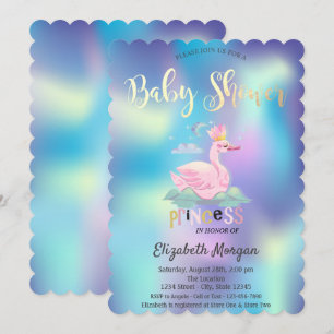 Adorable Swan  Crown Holographic Baby Shower  Invitation