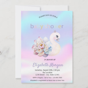 Adorable Swan Flower Holographic Baby Shower Invitation