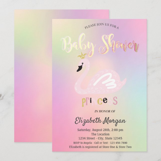 Adorable Swan Holographic Baby Shower Invitation (Front/Back)