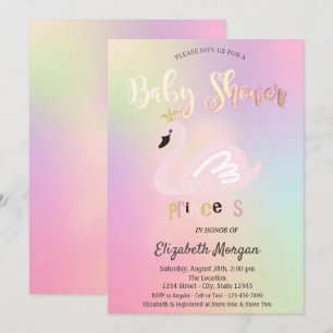Adorable Swan Holographic Baby Shower Invitation