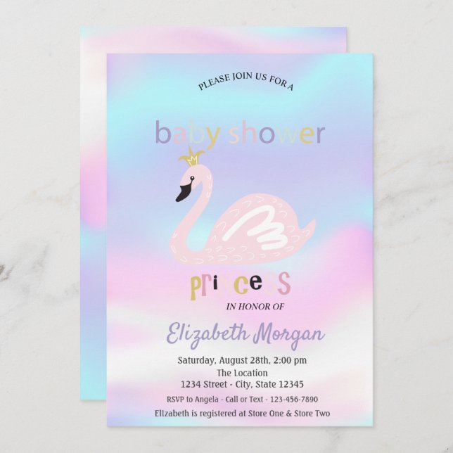 Adorable Swan Holographic Baby Shower Invitation (Front/Back)