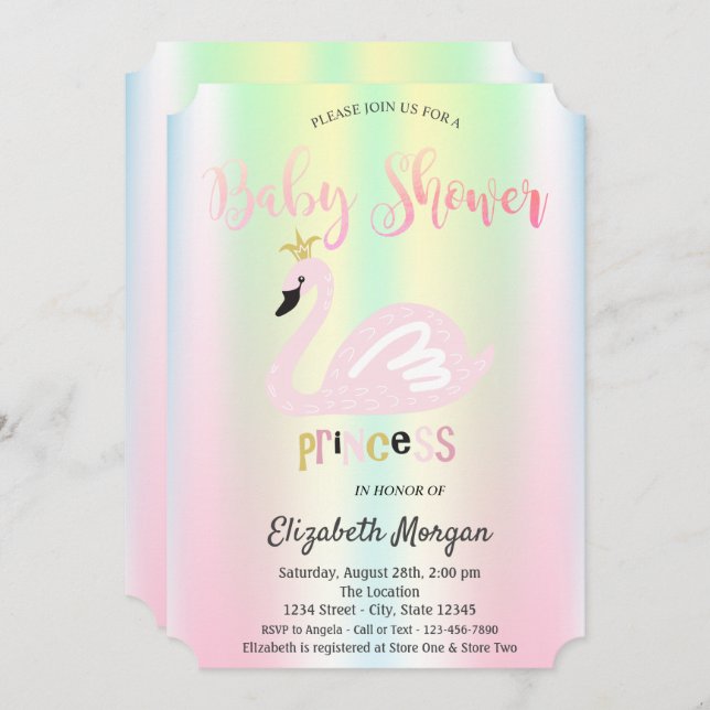 Adorable Swan Iridescent Holographic Baby Shower Invitation (Front/Back)