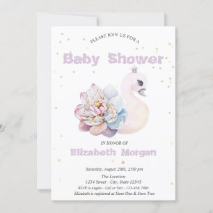 Adorable Swan Stars Flowers Baby Shower Invitation