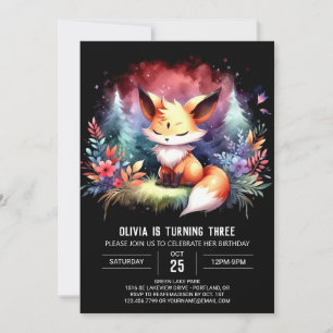 Adorable Sweet Fox Birthday digital Invitation