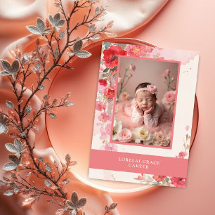 Adorable Sweet Pastel Coral Floral Photo Keepsake Card