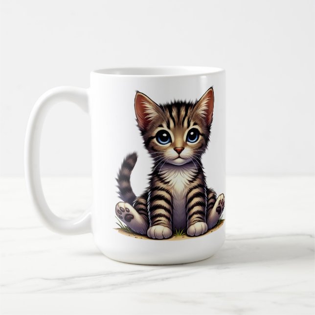 Adorable Tabby Kitten With Blue Eyes  Coffee Mug (Left)
