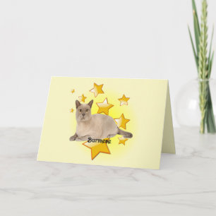 Adorable Tan Burmese Cat in the Stars    Card