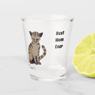 Adorable Tan Tabby Kitten Sitting Napping Shot Glass