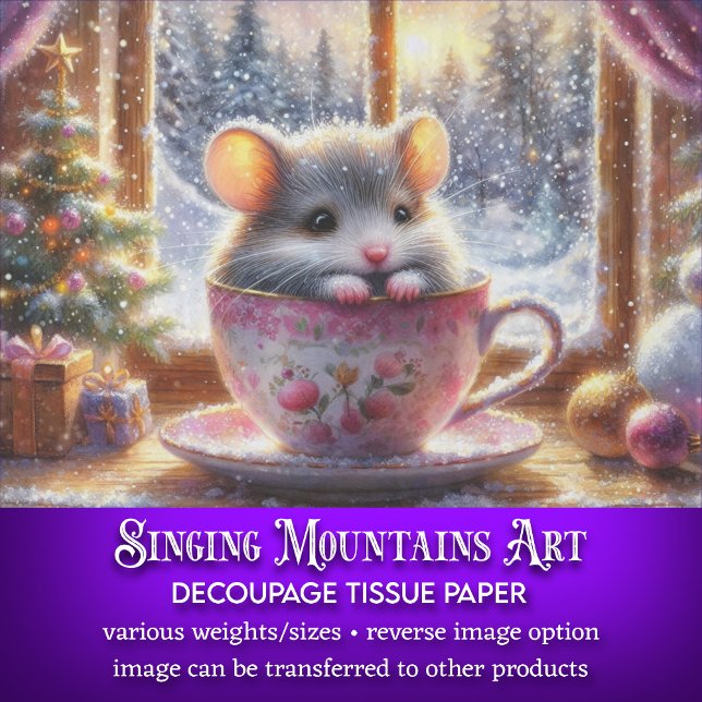 Adorable Teacup Mouse Festive Christmas Decoupage Tissue Paper (Creator Uploaded)