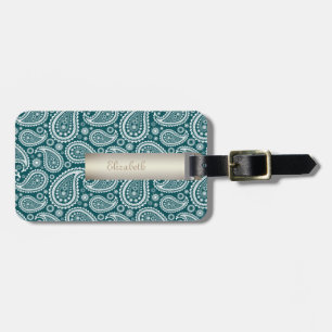 Adorable Teal Blue and White Paisley-Personalised Luggage Tag
