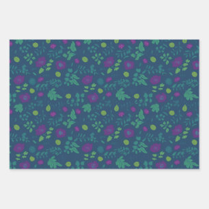 Adorable Teal Green Blackberry Floral Pattern Wrapping Paper Sheet