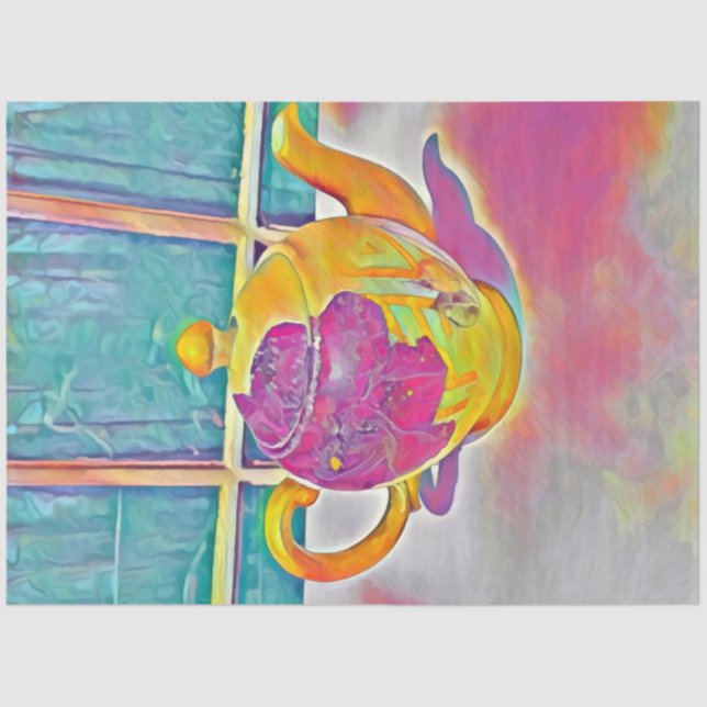 Adorable Teapot Tea Party Psychedelic Colours Tissue Paper (Front)