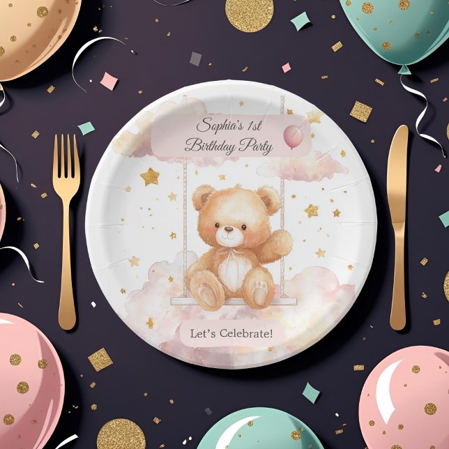 Adorable Teddy Bear 1st Birthday – Custom Plate (Creator Uploaded)